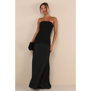 Lulus Compelling Style Black Strapless A-line Maxi Dress - Size L